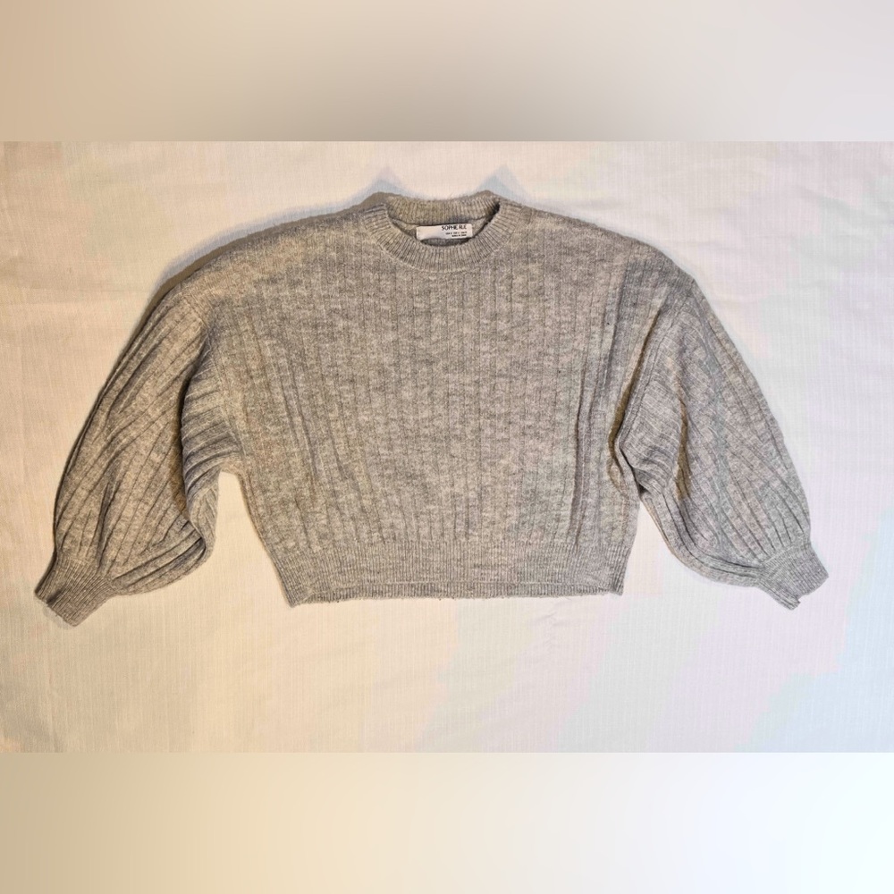 Sophie Rue Gray crop knit 3/4 sleeve sweater loose fit casual S SMALL [e3]